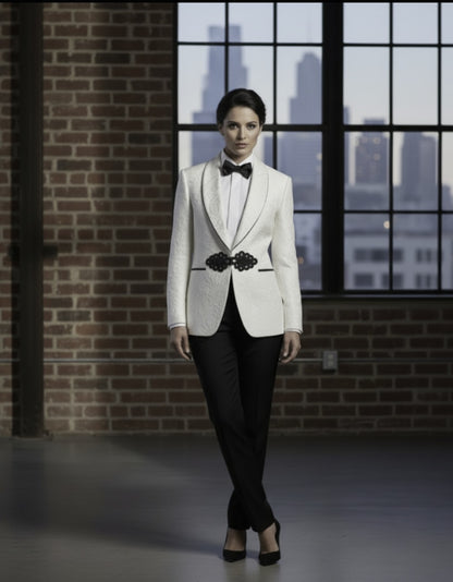 Women's Tuxedo Ivory and Black Jacquard Jacket / Style Number J39157/220