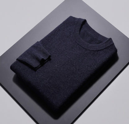 Navy Crew Neck 10% Cashmere 90% Wool Plain Knit