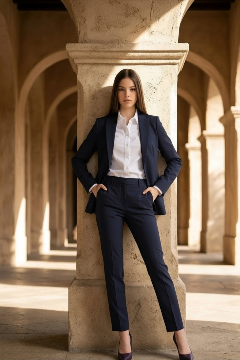 Navy Herringbone  Single Breasted / Two Piece Suit Italian Pure Wool Super 110'S