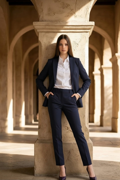 Navy Herringbone  Single Breasted / Two Piece Suit Italian Pure Wool Super 110'S