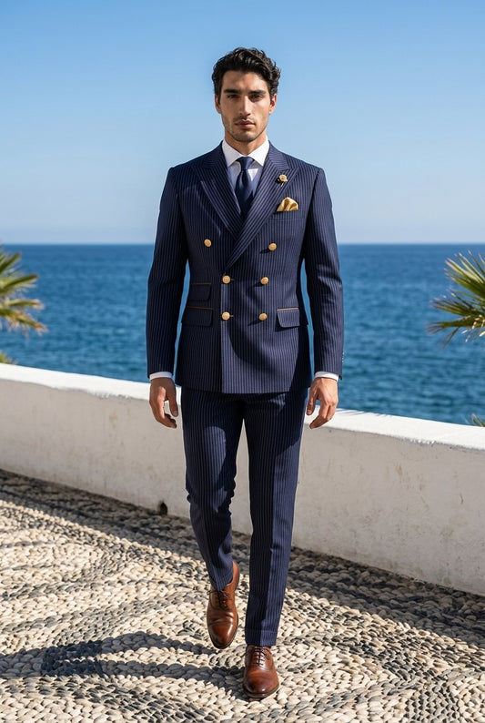 Navy Pinstripe Double Breasted Tuxedo Jacket and Formal Trousers
