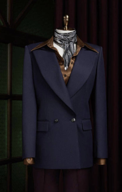 French Blue Wool/ Blend Two Piece Ladies Double Breasted Suit / Style No DBT6741