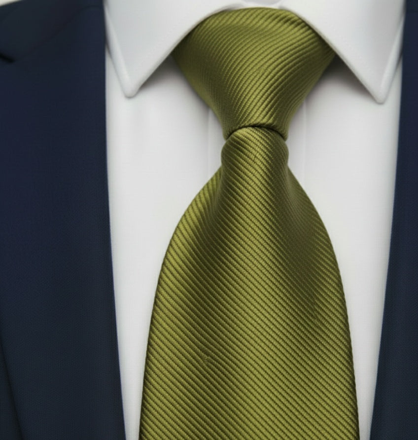 Mens Bespoke Necktie E-114 Olive Green