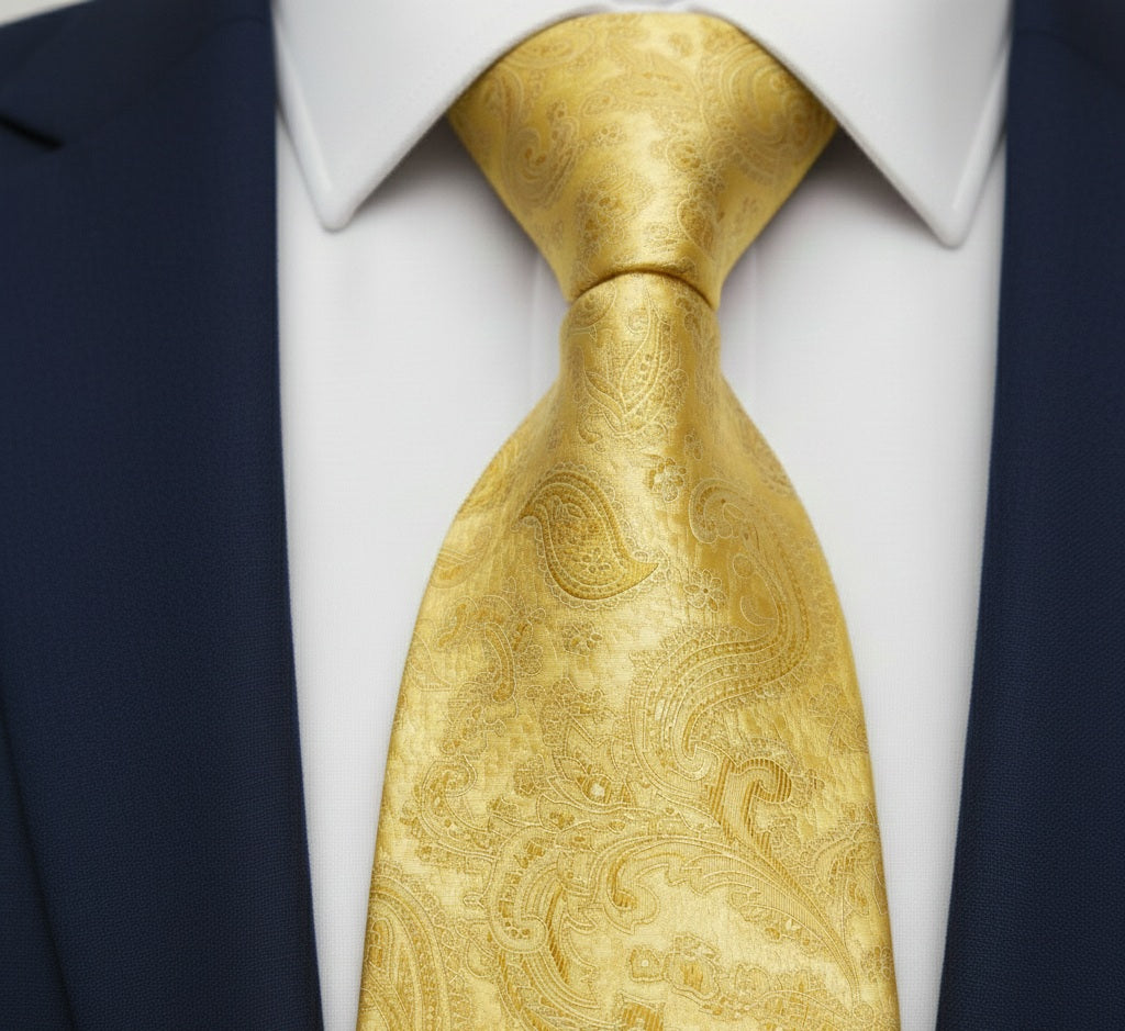 Mens Bespoke Necktie  P-177 Yellow Paisley