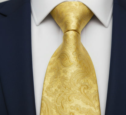 Mens Bespoke Necktie  P-177 Yellow Paisley