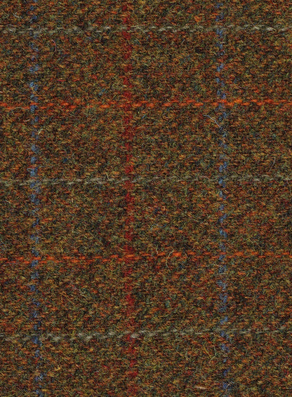 Plaid fabric with brown, red, and blue pattern