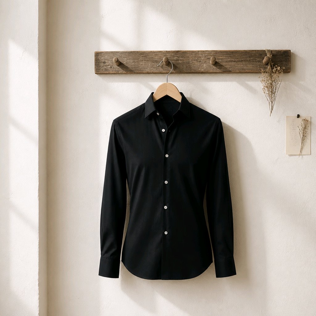 Plain Black Cotton/Stretch Shirt Style No 776-9