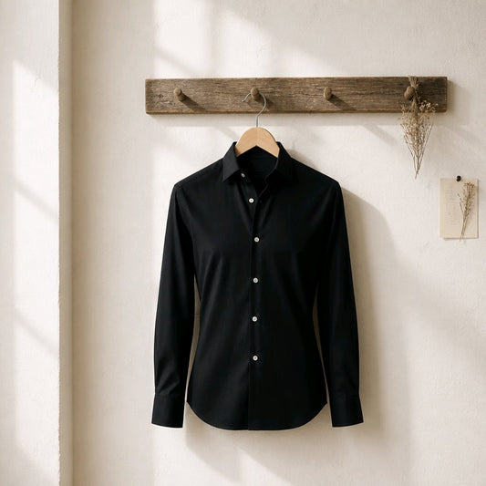 Plain Black Cotton/Stretch Shirt Style No 776-9