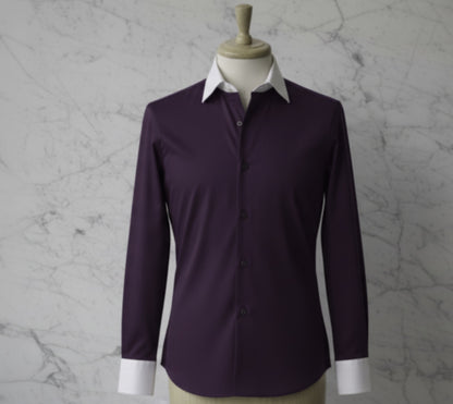 Purple shirt on a mannequin against a marble background