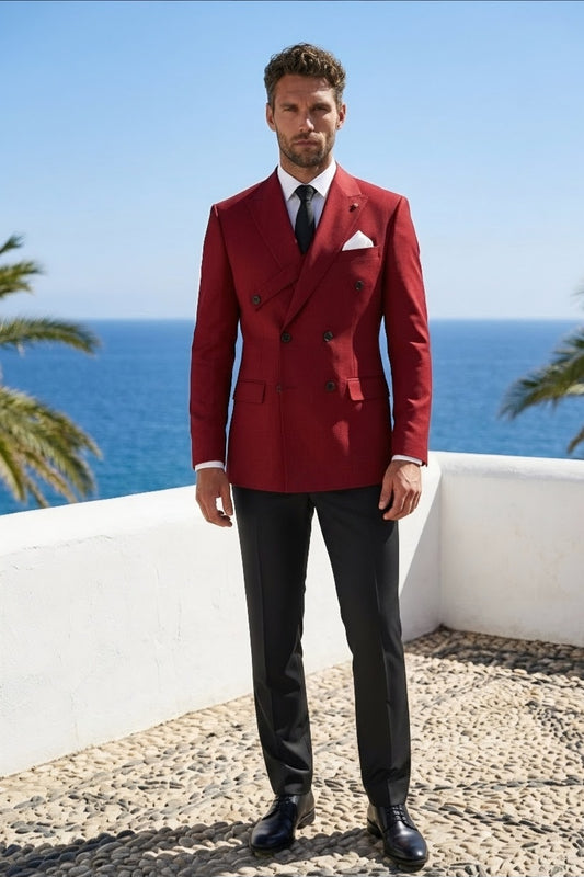 Red Double Breasted Tuxedo Jacket and Black Formal Trousers 