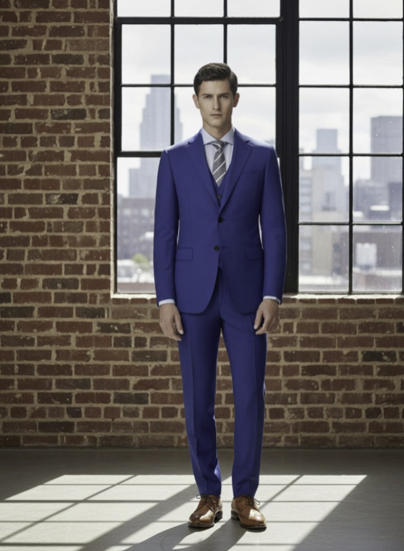 Royal Blue Single Breasted / Three Piece Suit Italian Pure Wool Super 110'S