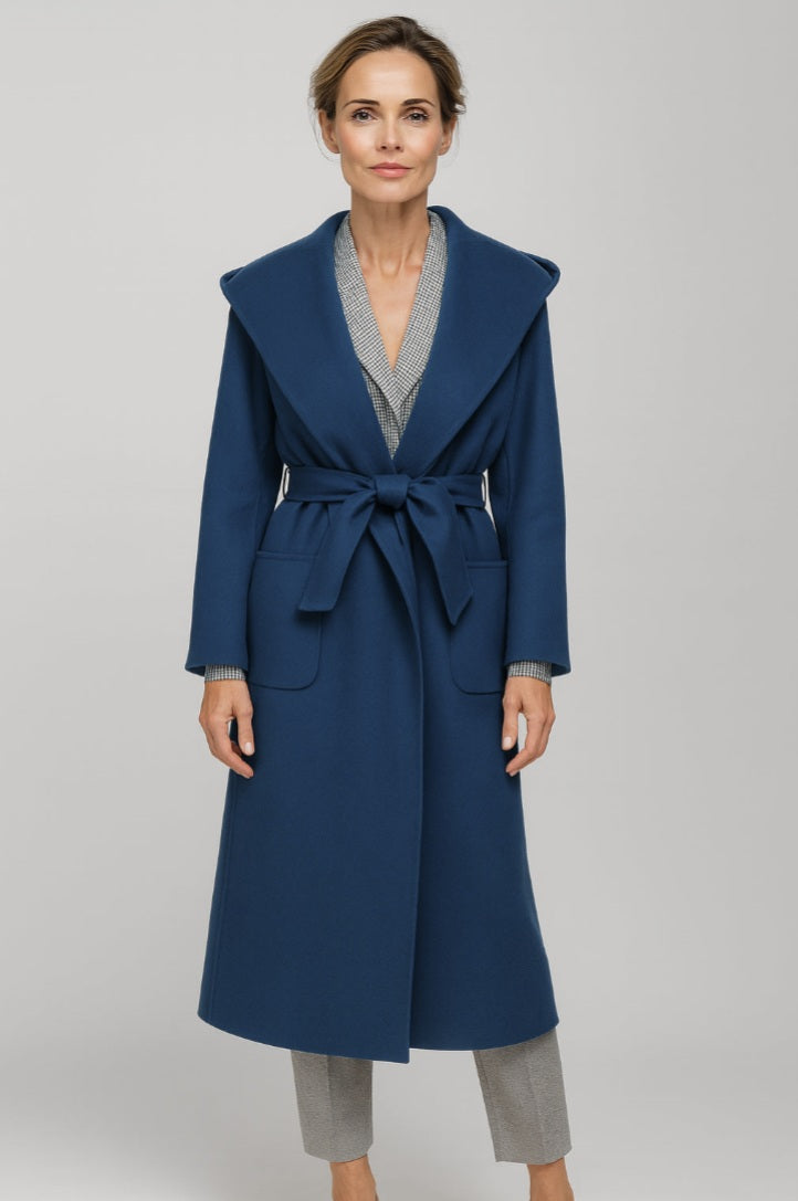 Royal Blue Wool-Cashmere Single Breasted /Ladies Evening Coat