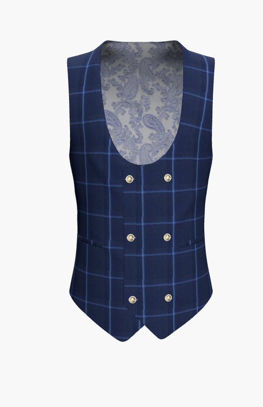 Waistcoat Blue Check Super  110'S / Style No WL2335116