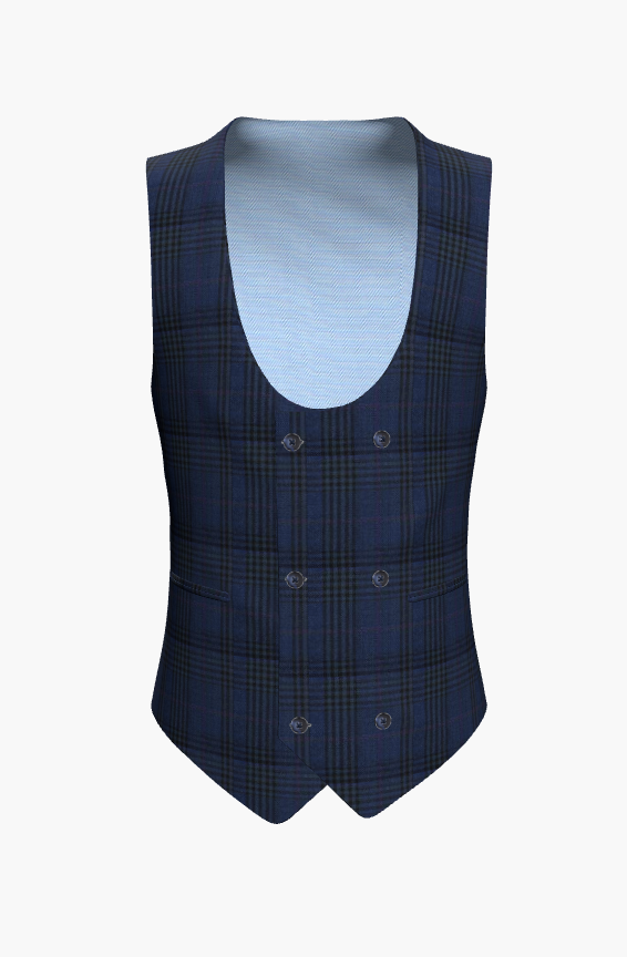 Waistcoat Navy Blue Check Super 110'S / Style No WL2335109