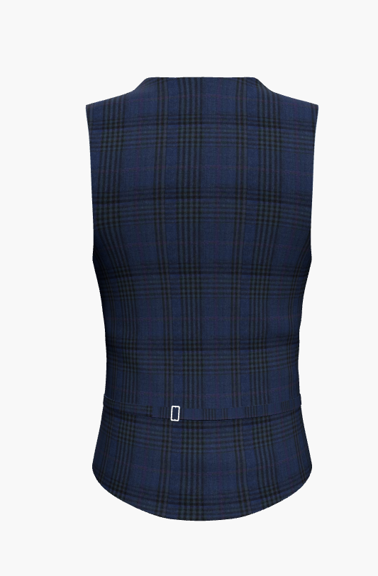 Waistcoat Navy Blue Check Super 110'S / Style No WL2335109