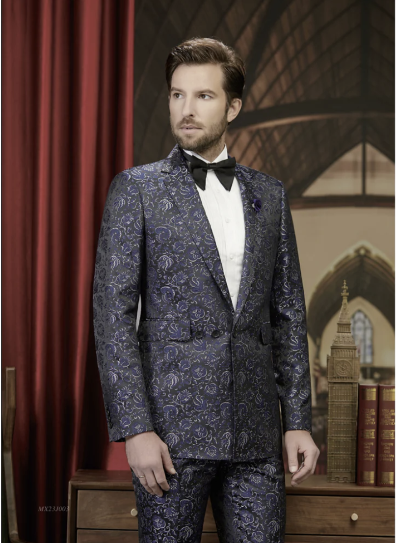 Tuxedo Navy Brocade Two Piece Suit/  Style Number J39105/200