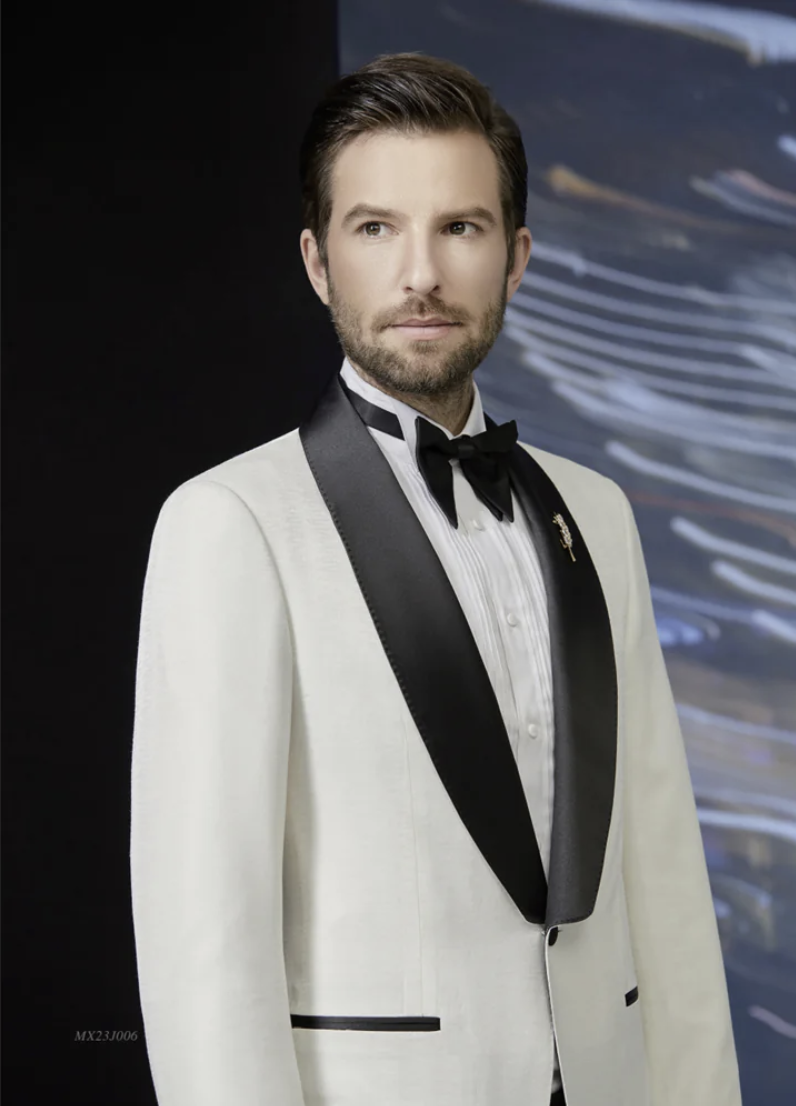 Tuxedo Ivory & Black Textured Two Piece Suit, Style Number J39110/200