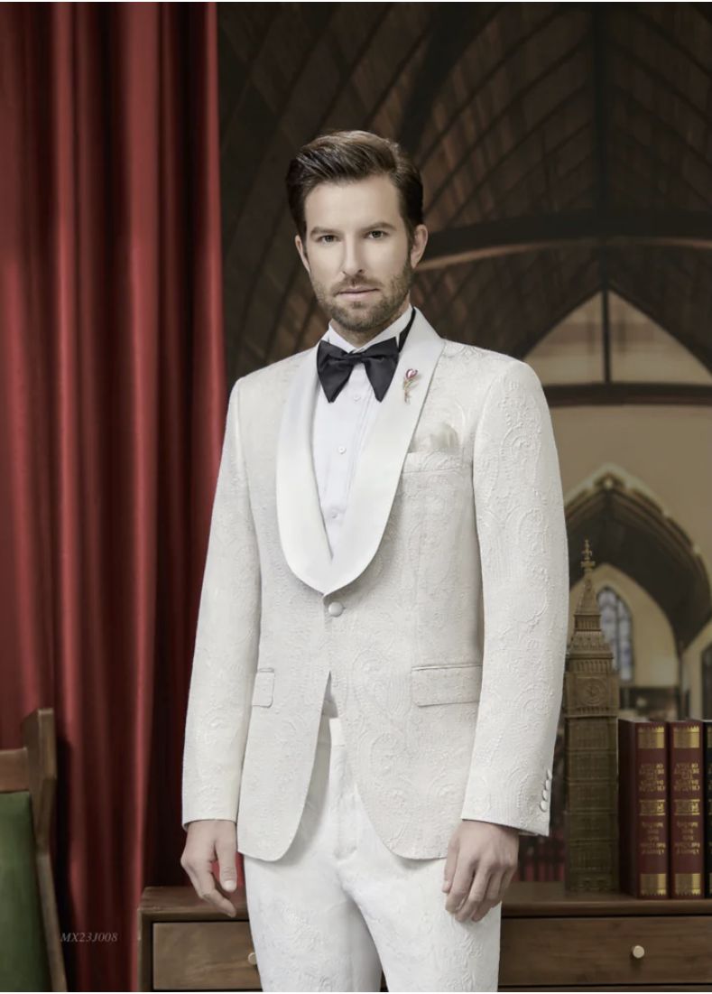 Tuxedo Ivory & Gold Jacquard Two Piece Suit,  Style Number J39116/200