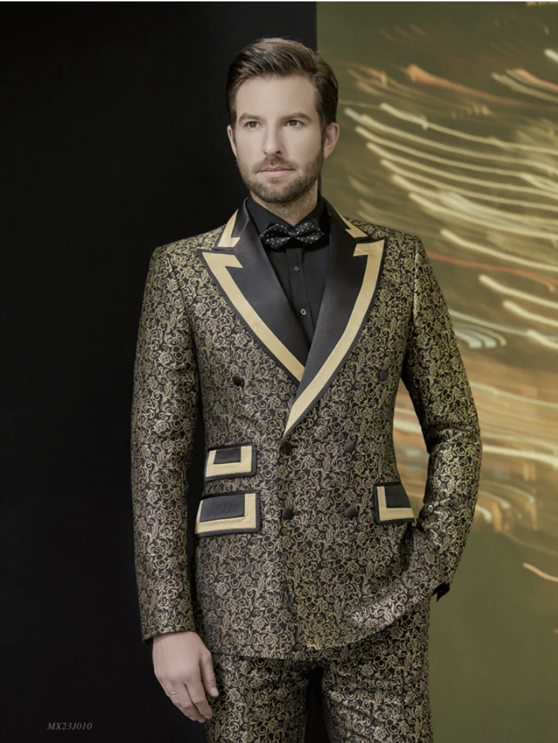 Tuxedo Gold & Black Jacquard Two Piece Suit, Style Number J39122/200