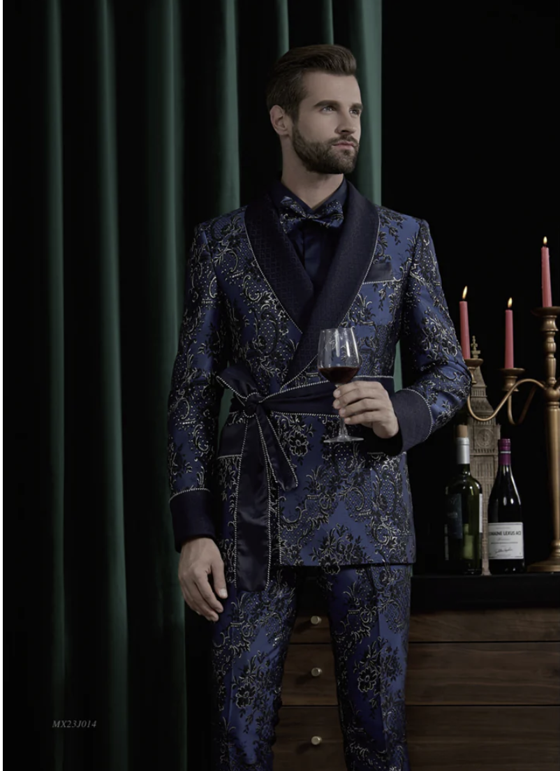 Tuxedo Navy and Blue Jacquard Patterned Two Piece Suit /  Style Number J39131/220