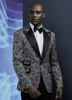 Tuxedo Grey and Black Jacquard Two Piece Suit/  Style Number J39133/200