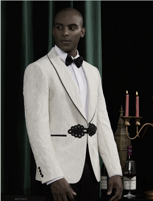 Tuxedo Ivory and Black Jacquard Two Piece Suit / Style Number J39157/220