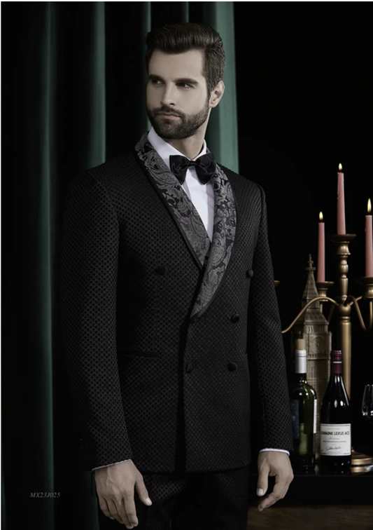 Tuxedo Black Textured Jacquard Two Piece Suit / Style Number J39160/200