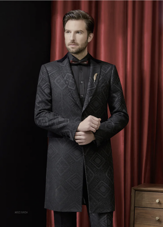 Tuxedo Black Textured Jacquard Coat Two Piece Suit  / Style Number J39163/200