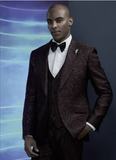 Tuxedo Burgundy and Black Patterned Jacquard Three Piece Suit / Style Number J39178/220