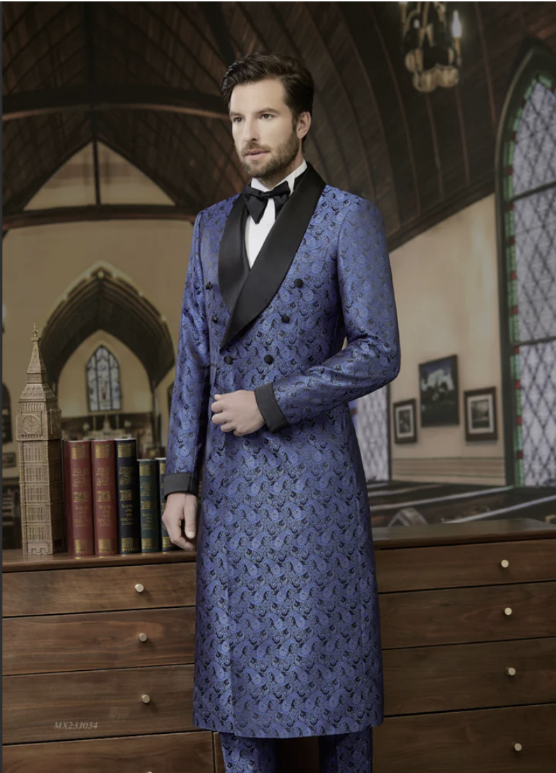 Tuxedo Blue and Navy Patterned Brocade Coat Two Piece Suit  / Style Number J39184/220