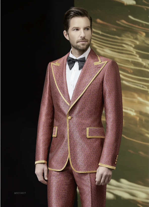 Tuxedo Red and Cerise/ Gold Patterned Brocade Two Piece Suit / Style Number J39187/220