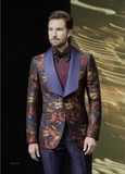 Tuxedo Navy and Red and Gold Patterned Brocade Two Piece Suit / Style Number J39204/220