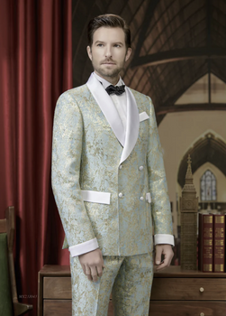 Tuxedo Sage and Gold Patterned Brocade Two Piece Suit / Style Number J39210/220