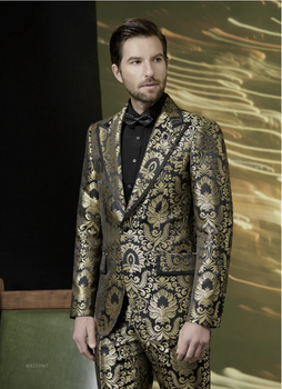 Tuxedo Gold and Black Patterned Brocade Two Piece Suit / Style Number J39215/220