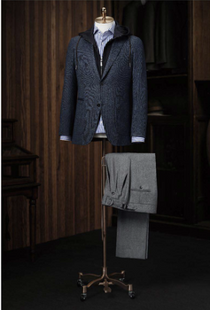 Blue Textured Casual Single Breasted Jacket  / Plus Grey Trousers Style No DBU9062/ DAV7768