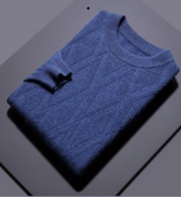 Mid Blue Crew Neck 100% Cashmere Cable Knit