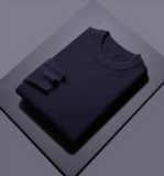 Navy Crew Neck 10% Cashmere 90% Wool Plain Knit