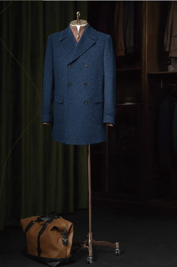 Blue Cashmere Double Breasted Overcoat Style No DAV9940