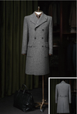 Grey Herringbone Wool Double Breasted Overcoat Style No DHH0014