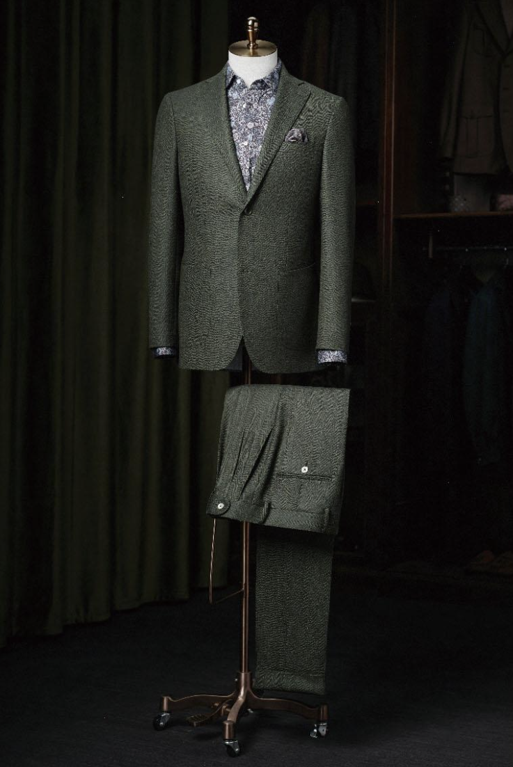 Green Herringbone Wool Single Breasted Jacket / Plus Matching Wool Trousers