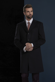 Black Wool Single Breasted Overcoat Style (SB4) E60245/500