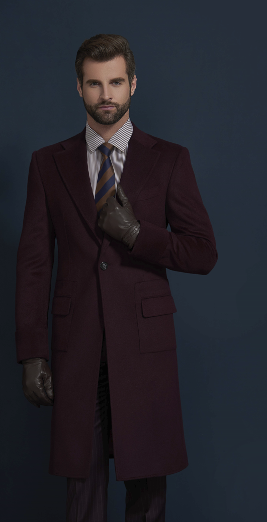 Wine / Red Single Breasted Overcoat Wool Style (SB1) E60226/500