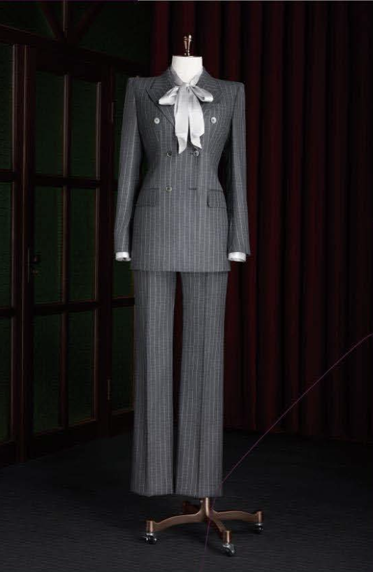 Grey Flannel Wool Pinstripe / Two Piece Women's Suit  / Style No DAV7728