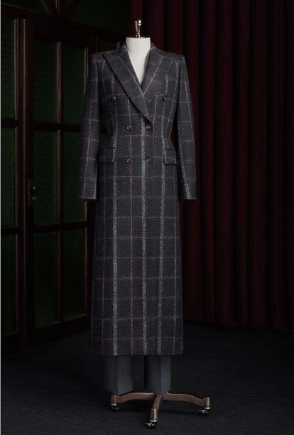 Black/Purple Check Wool / Blend Women's Evening Coat  / Style No DBU9091