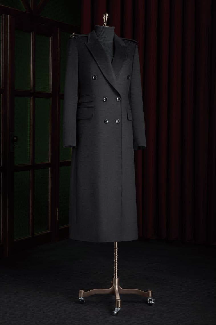 Black Wool Double Breasted /Women's Evening Coat  / Style No DBU9078