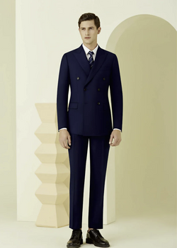 English Double Breasted Pure Wool Dark Blue Super 120's Two Piece Suit