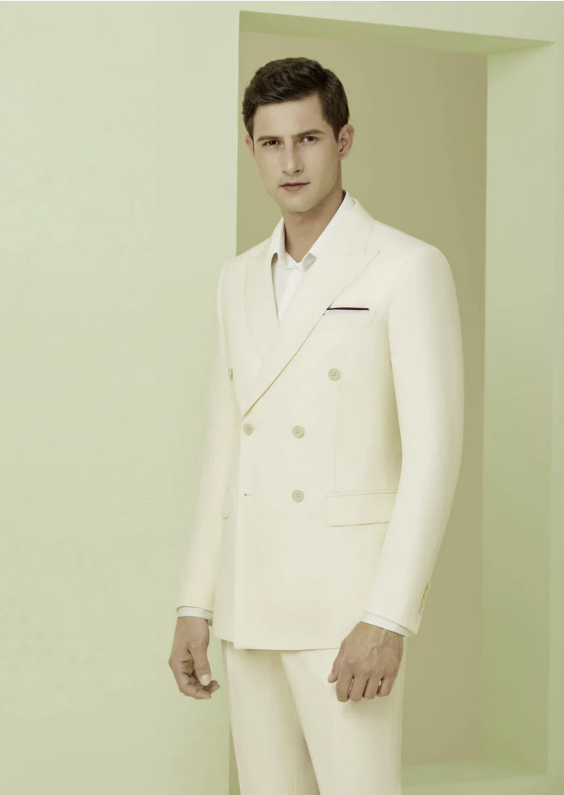 Ivory Double Breasted/ Two Piece Suit Italian Pure Wool Super 110'S