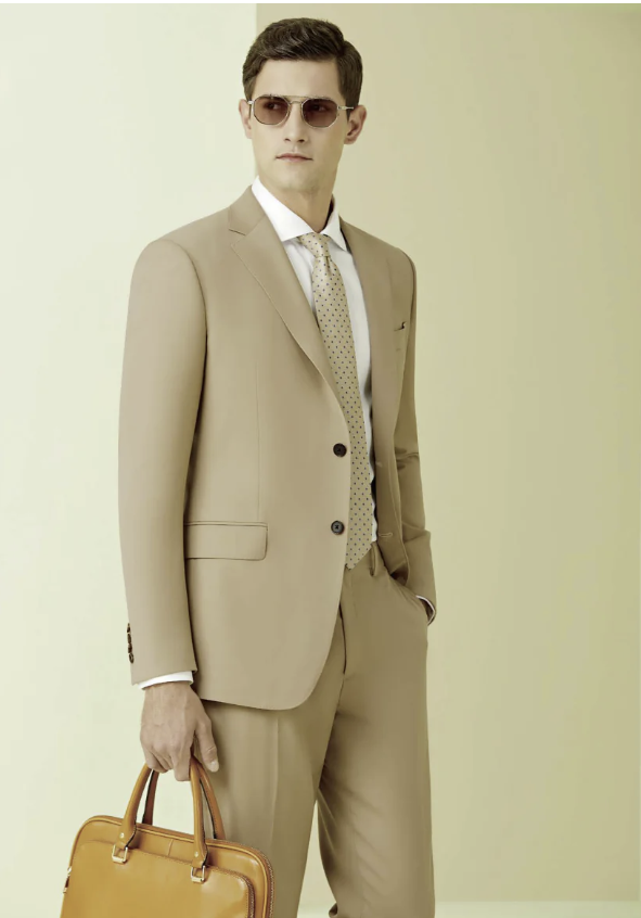 Light Khaki Single Breasted / Two Piece Suit Italian Pure Wool Super 110'S