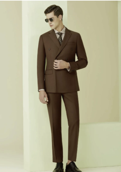 Light Brown Double Breasted / Two Piece Suit Italian Pure Wool Super 110'S