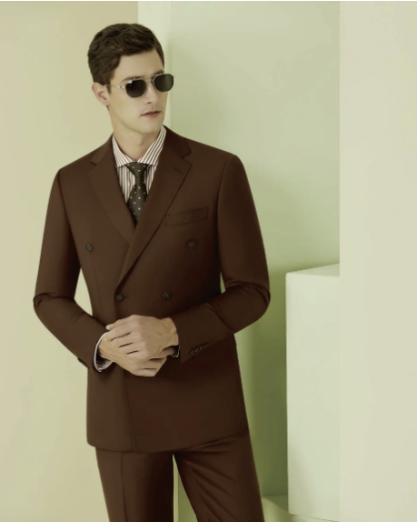 Light Brown Double Breasted / Two Piece Suit Italian Pure Wool Super 110'S